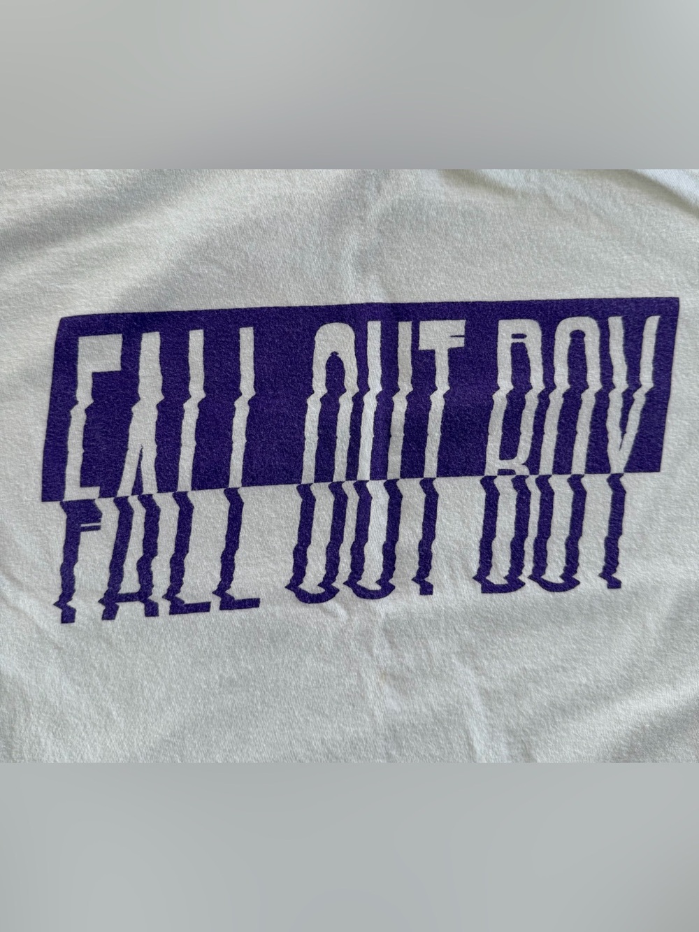 Fall Out Boy- cropped White Tee with Bold Purple Graphic